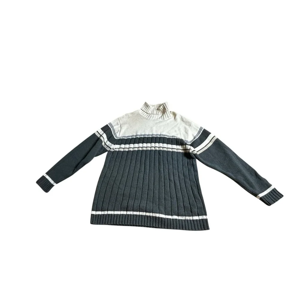 Vintage Y2k Southpole Sweater Mens Large Stripe Mock Neck Ribbed Turtleneck